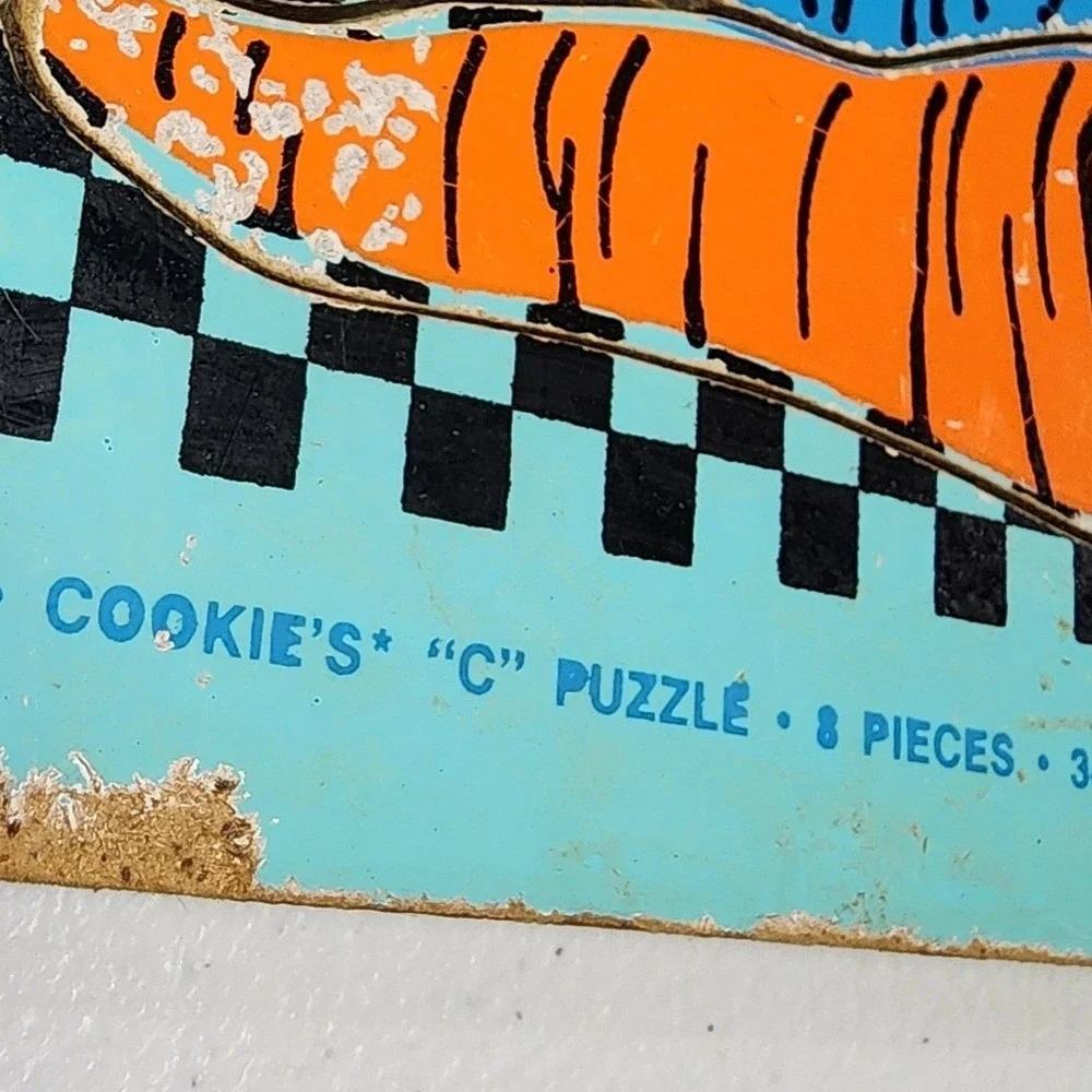 Vintage 1973 Playskool Sesame Street Cookie Monster C Wood Tray Puzzle 315-4